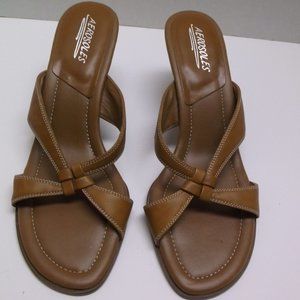 Aerosoles Tan Leather wood wedge heel Sandals EUC